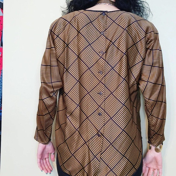 Vintage 80s Block Striped Silk Blouse - Picture 5 of 8